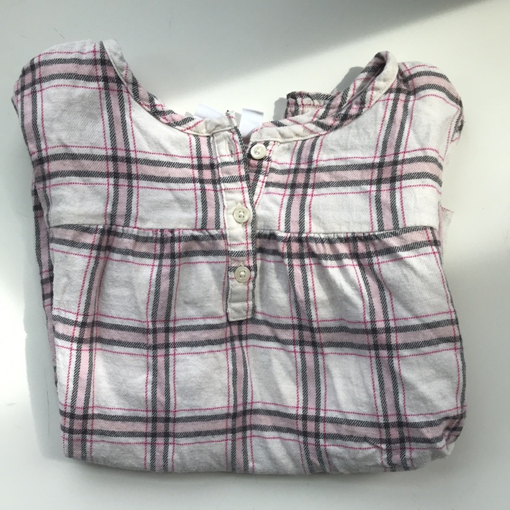 GAP Flannel Shirt Pink Cream Grey M (8-9)